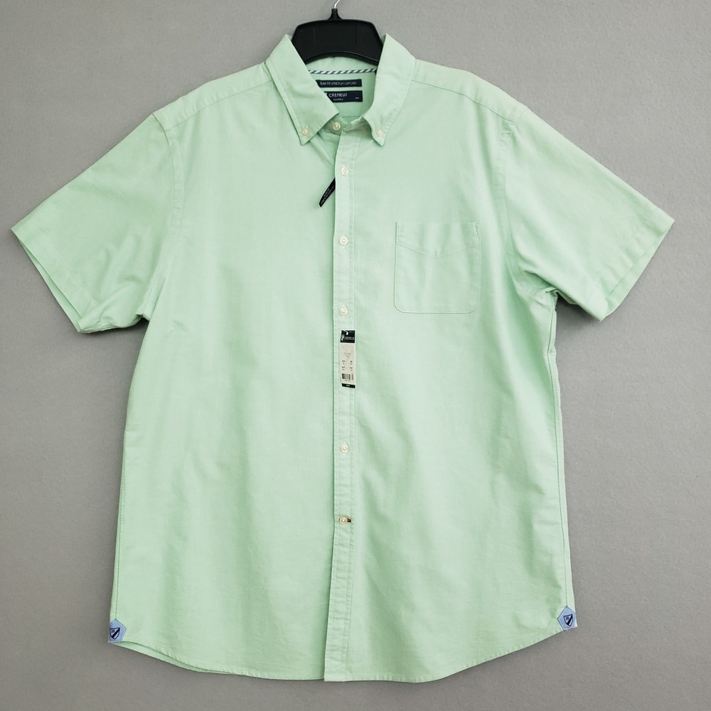 Cremieux XL Shirt Short Sleeve Green Slim Fit Stretch Oxford Preppy Ivy League